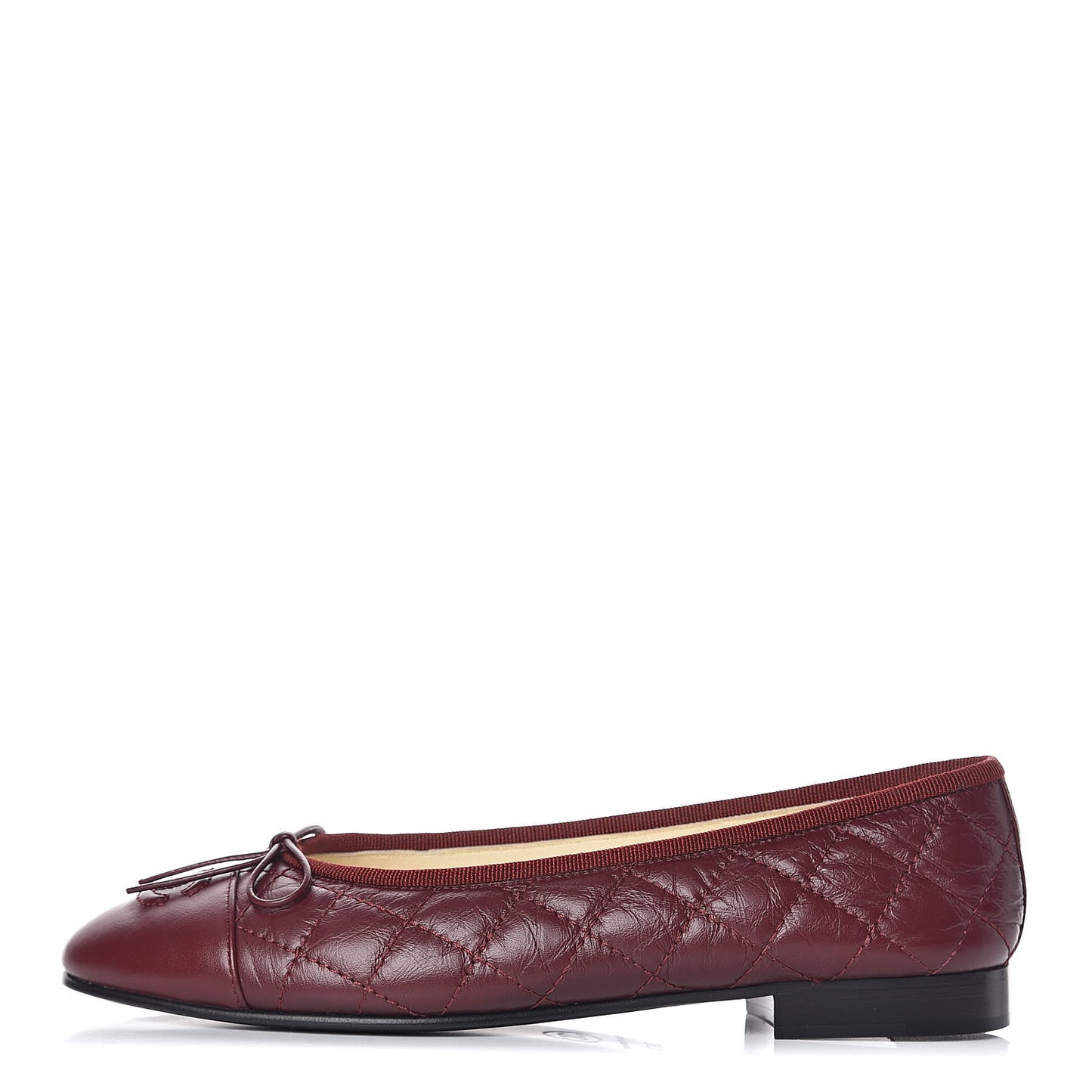 Tumbled Calfskin Quilted Cap Toe Ballerina Flats 36.5 Burgundy