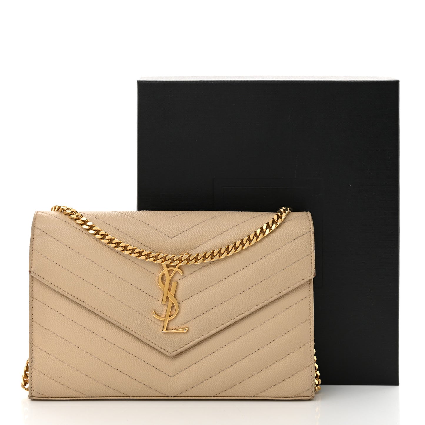 Grain De Poudre Matelasse Chevron Monogram Chain Wallet Deep Beige