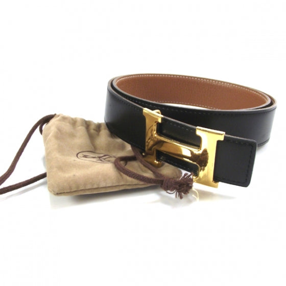 Leather Reversible Constance H Belt 80 Black/Gold