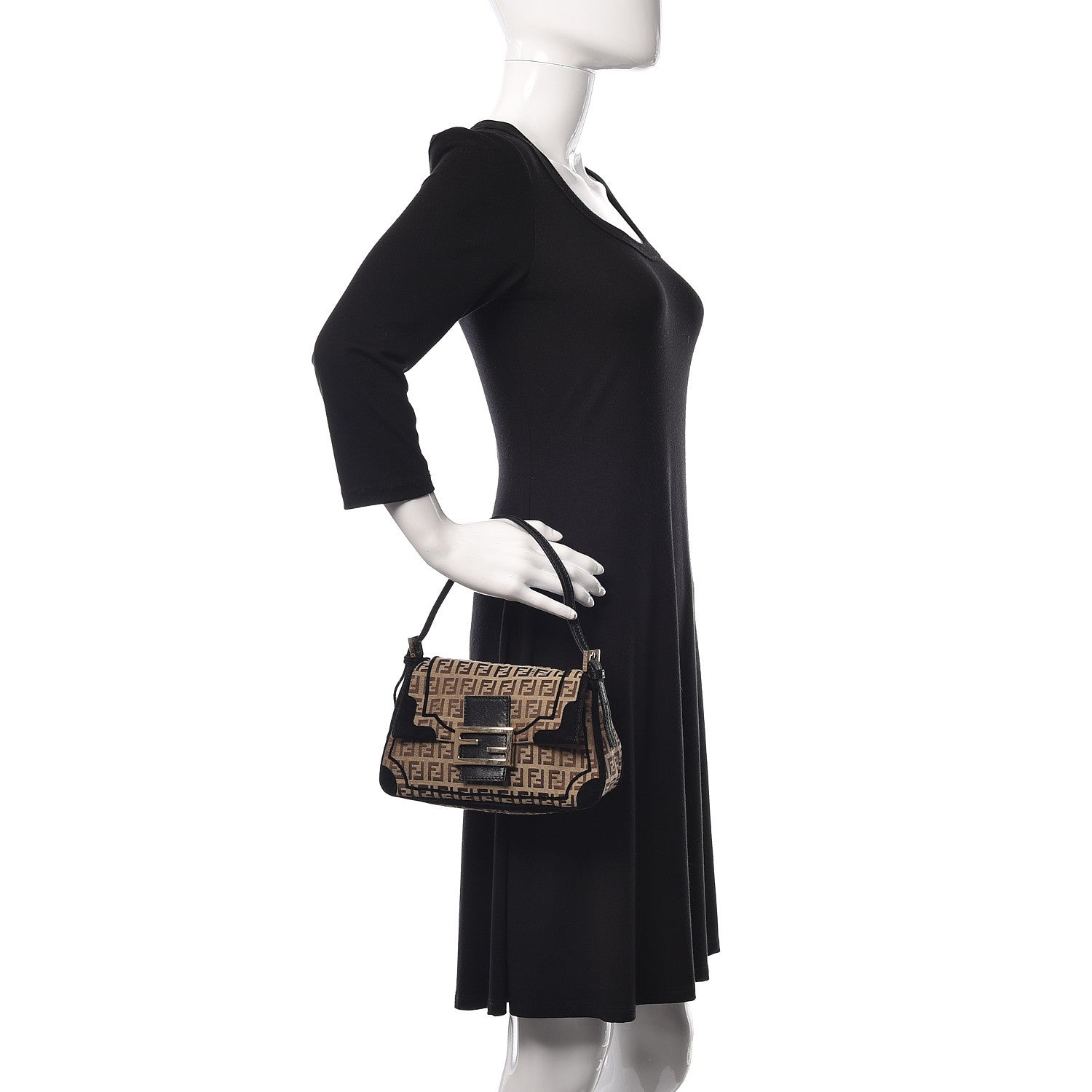 Fendi Zucchino Velvet Vitello Mini Mama Tube Bag Mogano Panna Black 2 of 11