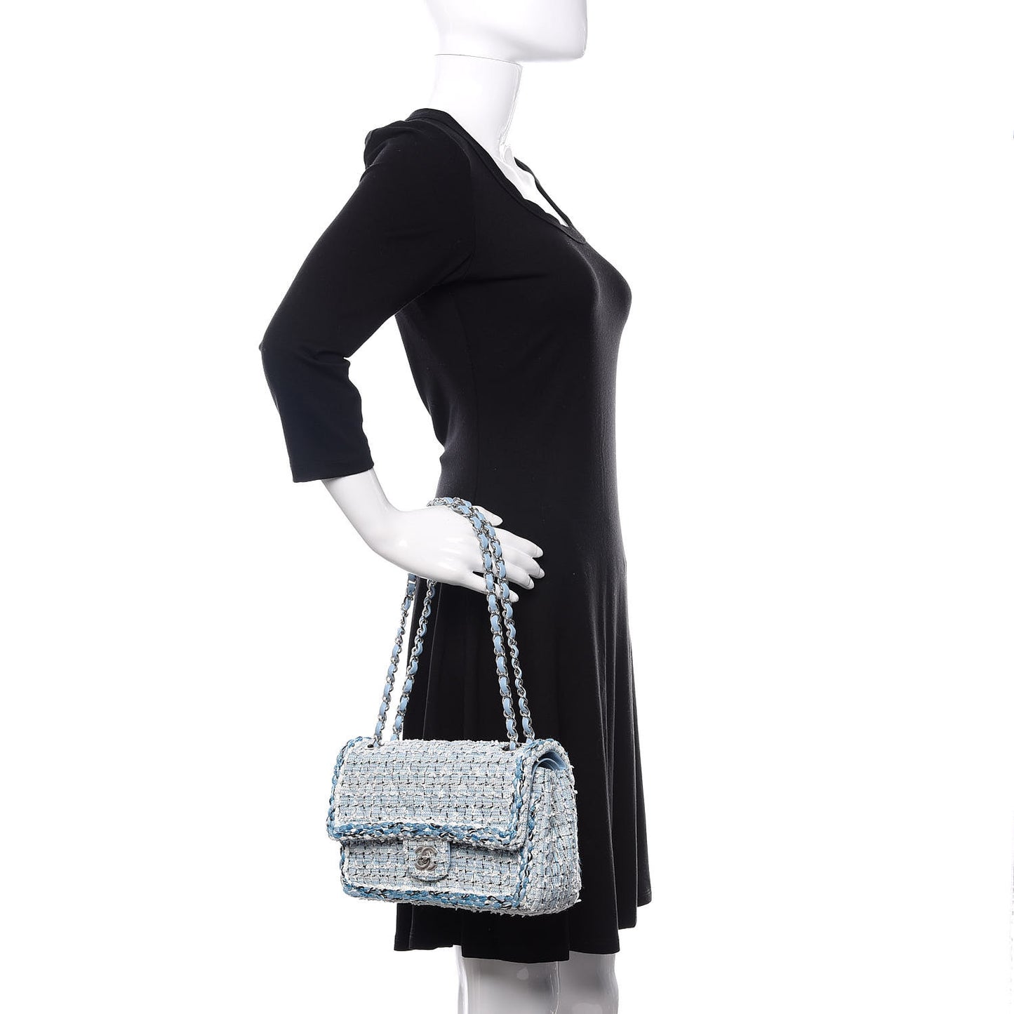 Tweed Quilted Medium Double Flap Blue White
