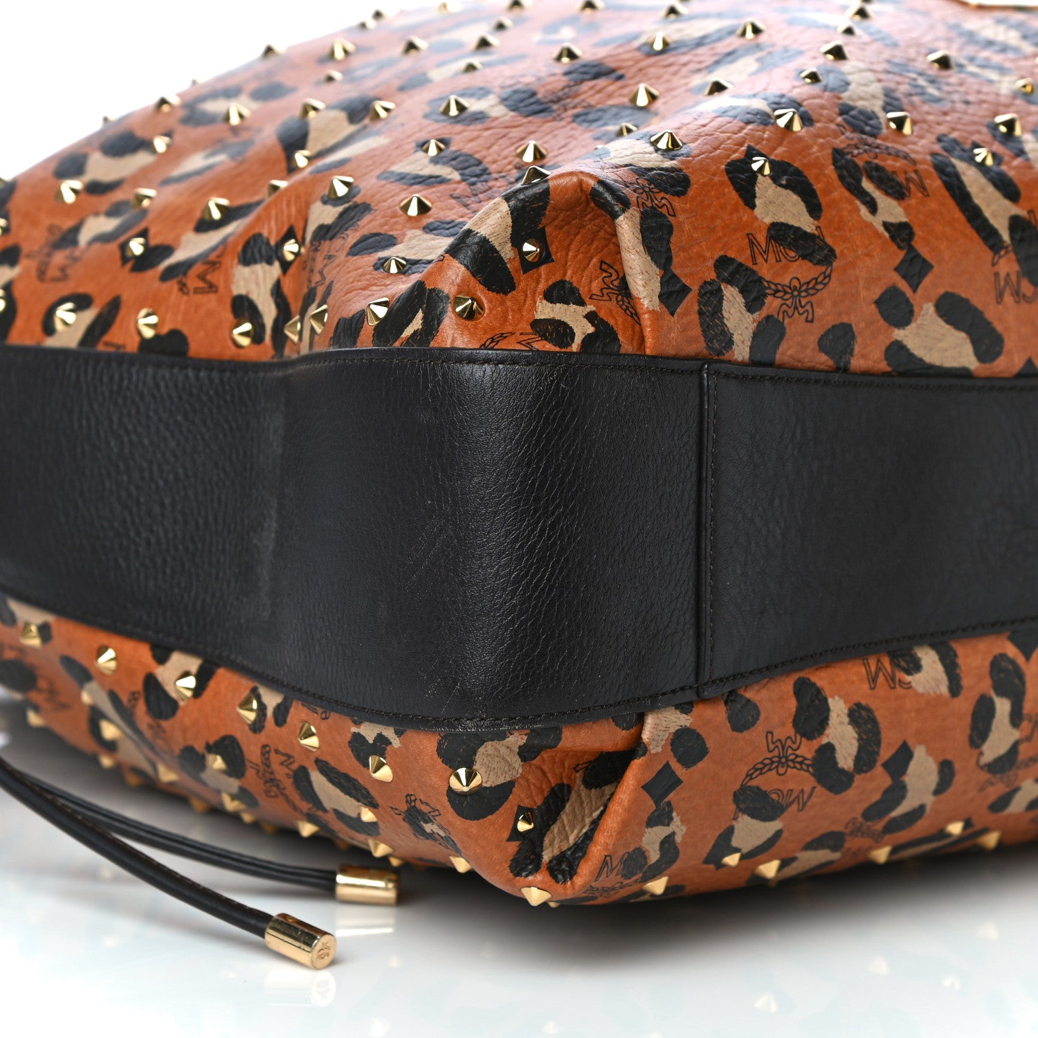 MCM Visetos Leopard Print Large Drawstring Shoulder Bag Cognac 8 of 11
