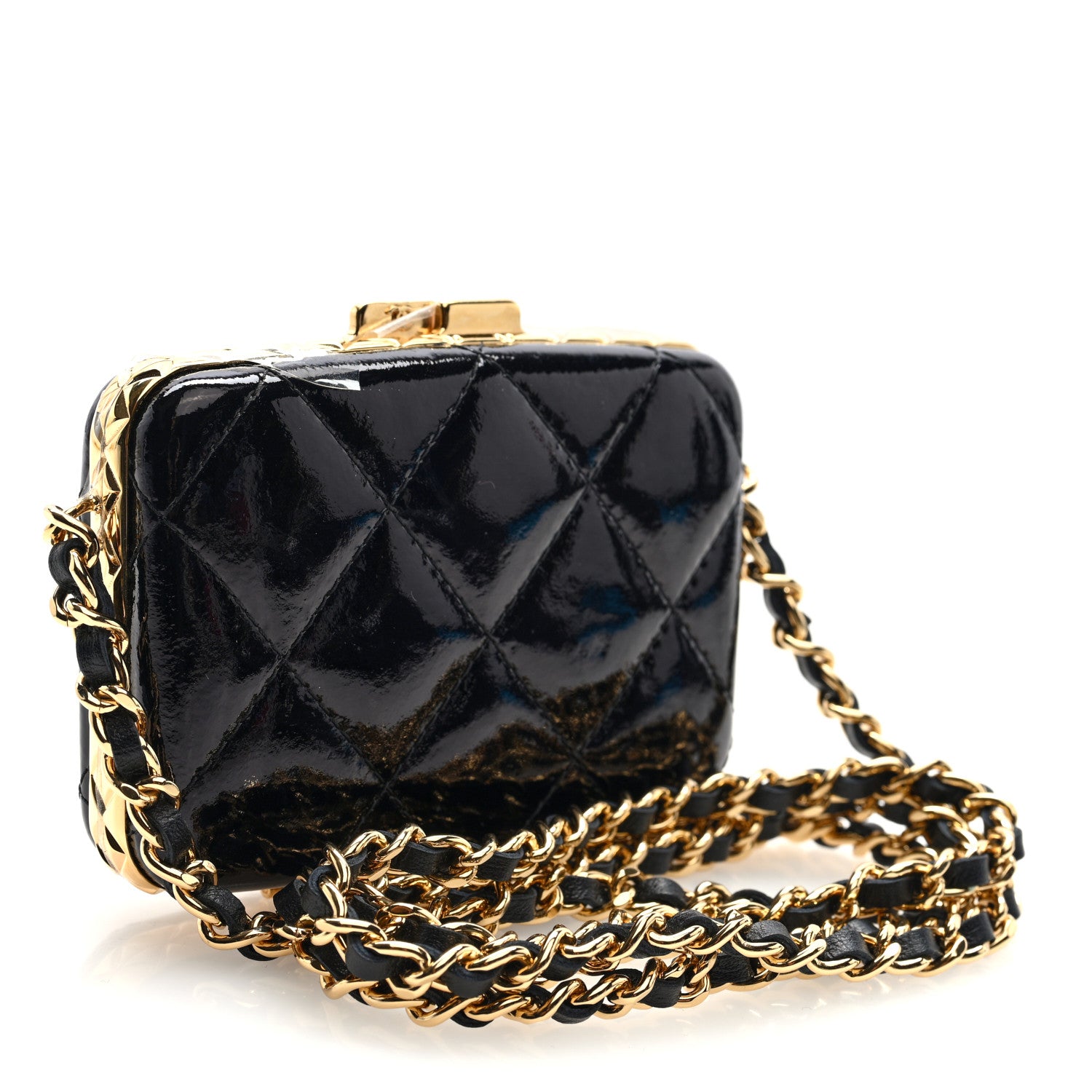 Chanel Glazed Goatskin Quilted Small Box With Chain Black 3 of 10