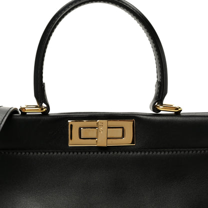 Fendi Vitello Morgan Fabric Jacquard Pequin Medium Peekaboo Iconic Satchel Black Tobacco 9 of 11