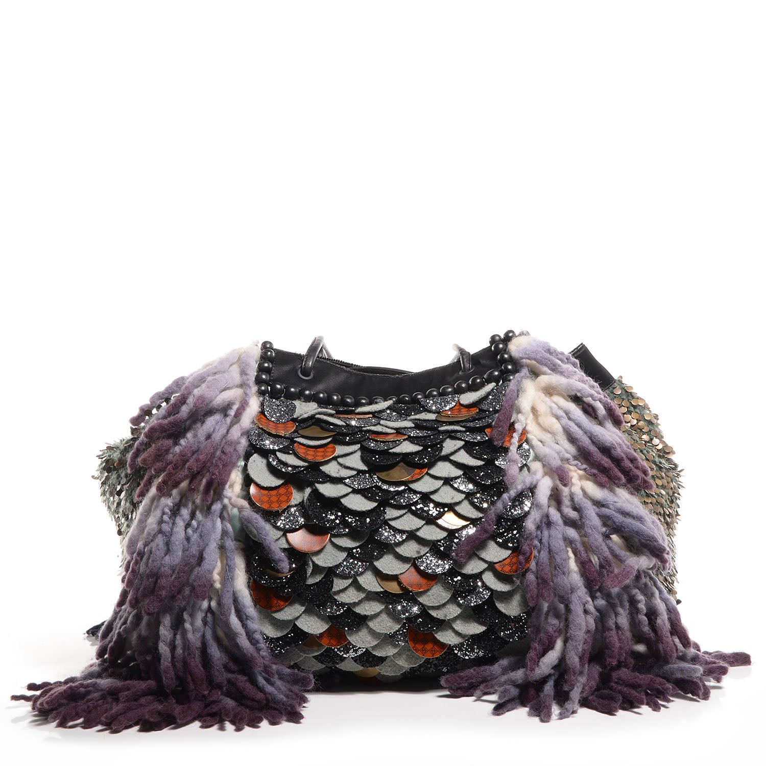 Fendi Wool Sequin Calfskin Ricami Embroidered Pillow Grande Voodoo Tote 1 of 9