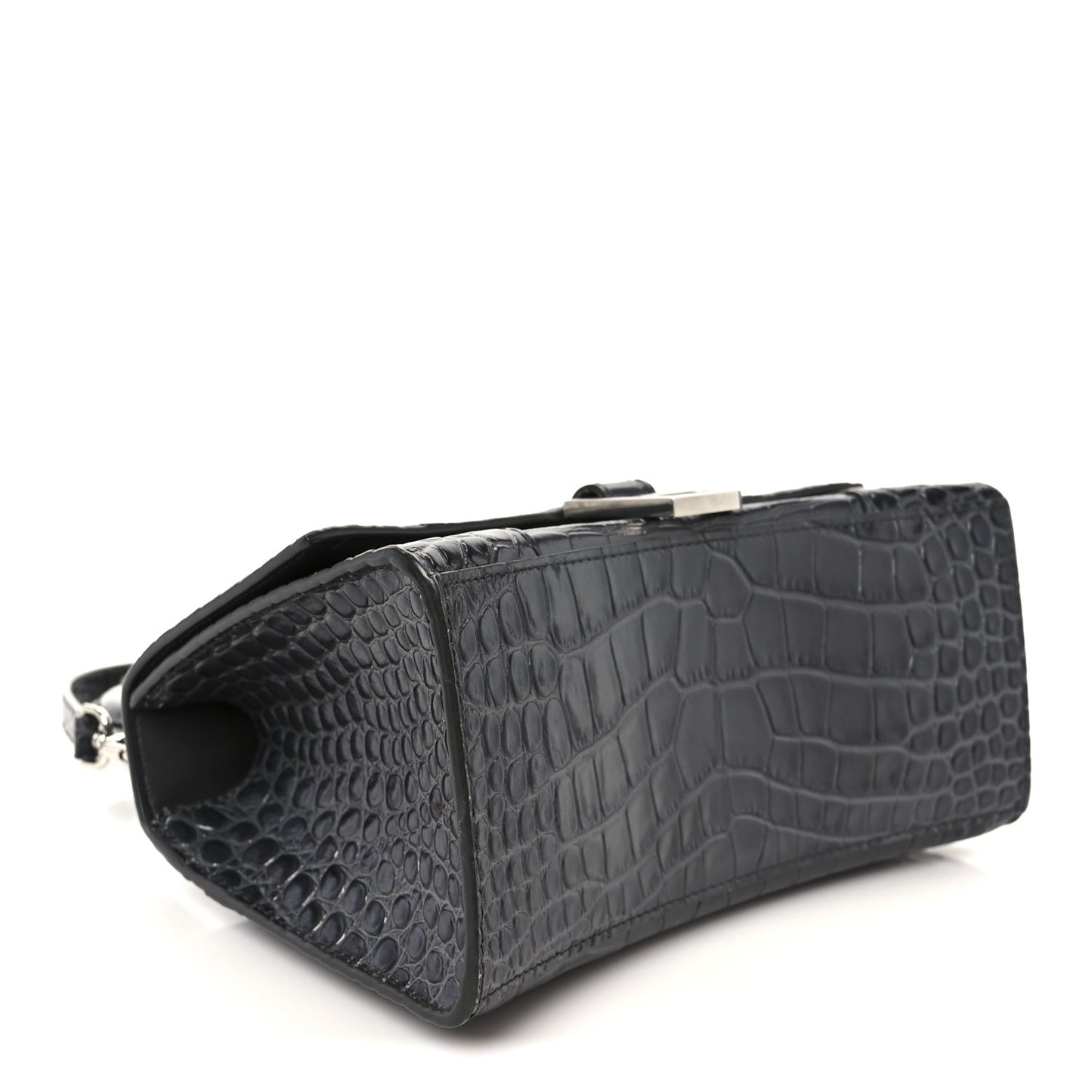 Shiny Calfskin Crocodile Embossed Small Hourglass Top Handle Bag Dark Grey