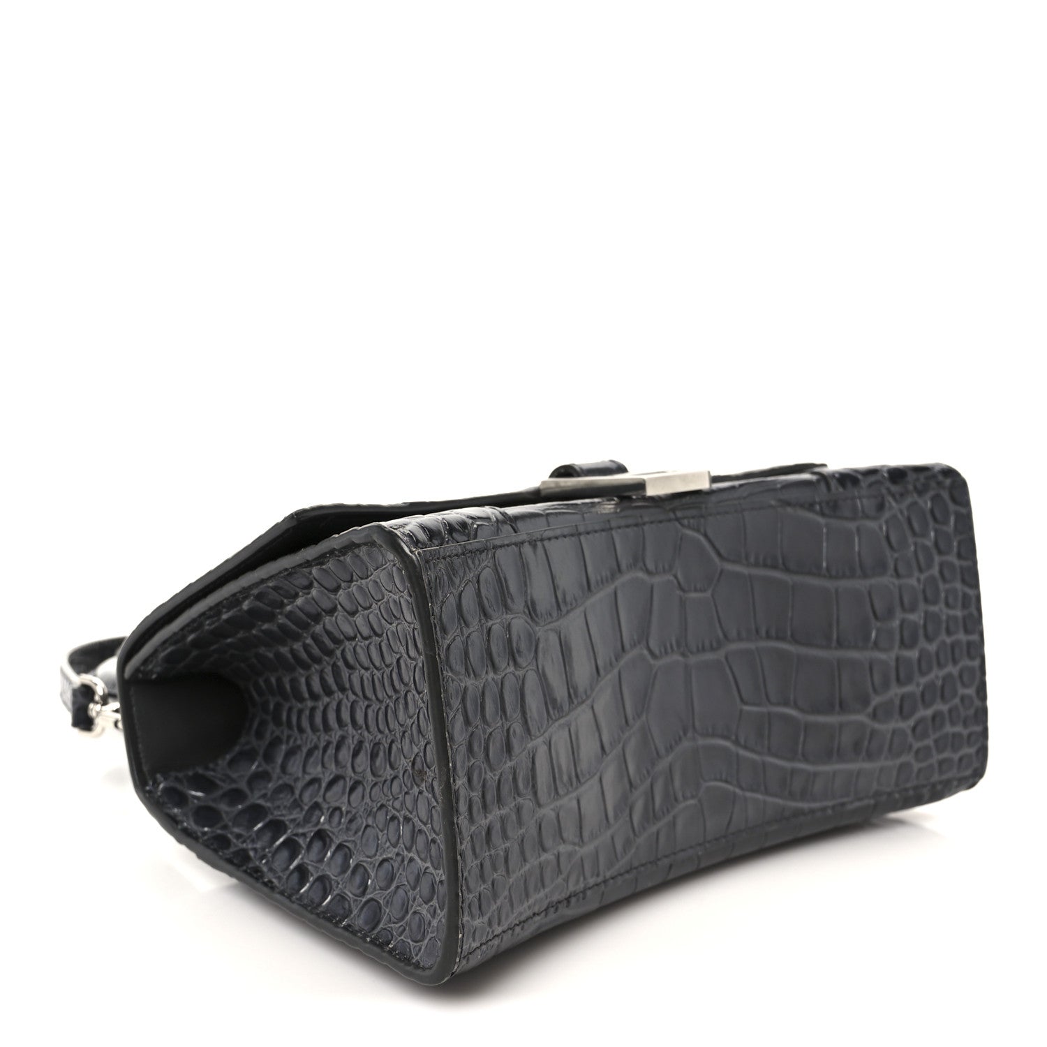 Balenciaga Shiny Calfskin Crocodile Embossed Small Hourglass Top Handle Bag Dark Grey 4 of 11