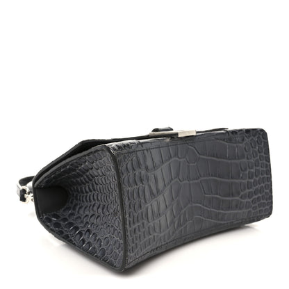 Balenciaga Shiny Calfskin Crocodile Embossed Small Hourglass Top Handle Bag Dark Grey 4 of 11
