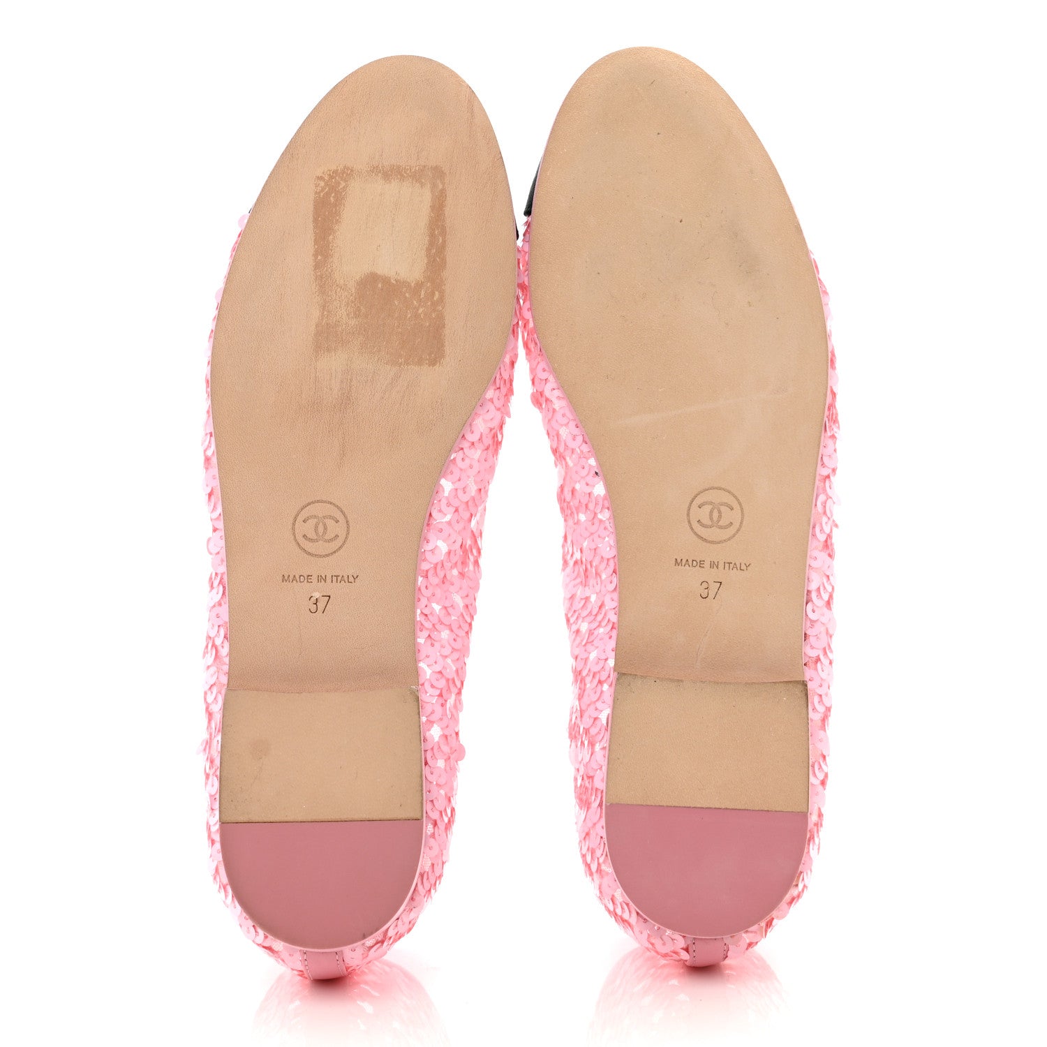 Chanel Sequins Satin Cap Toe CC Flat 37 Pink Black 5 of 8