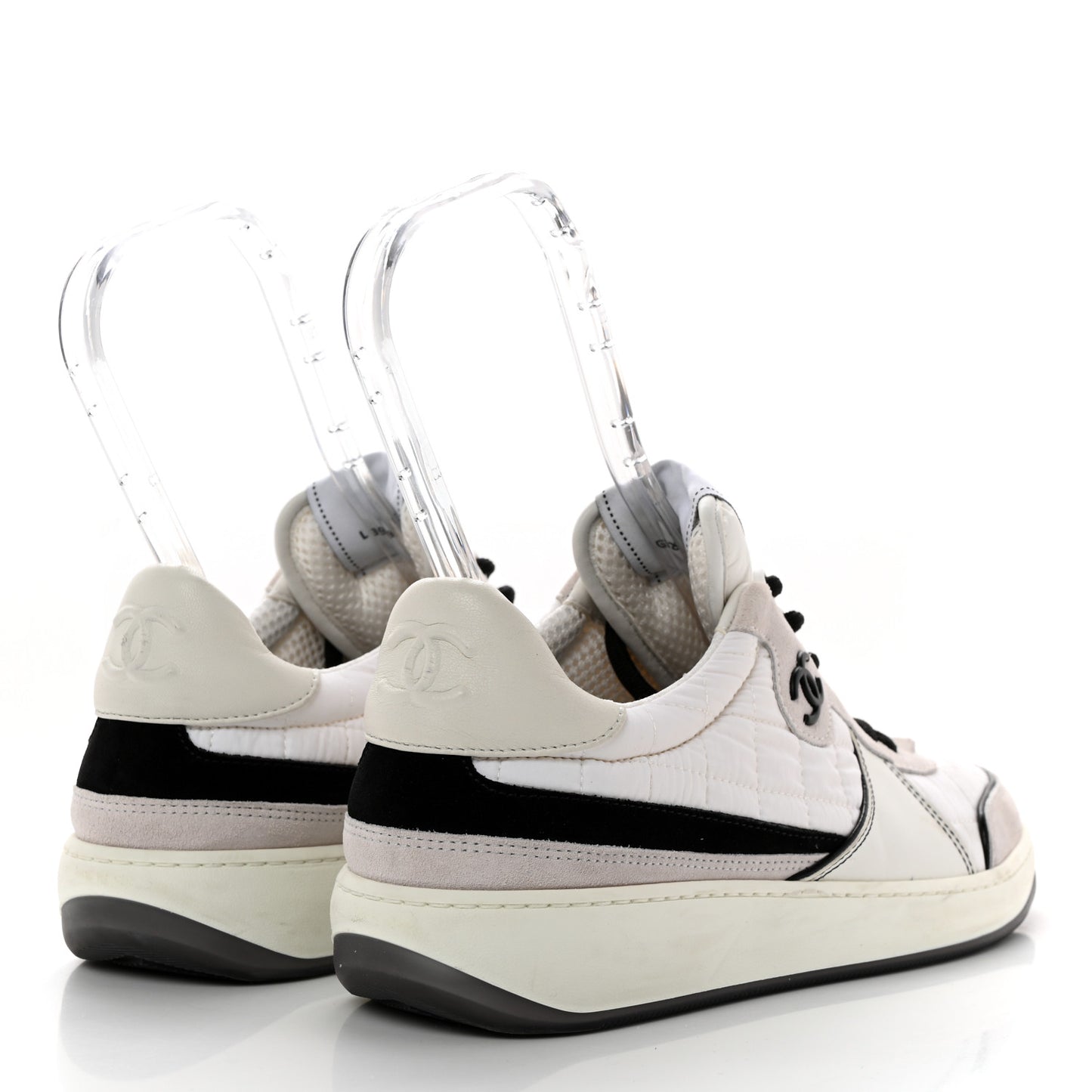 Suede Fabric Calfskin Womens CC Sneakers 39.5 White Light Gray