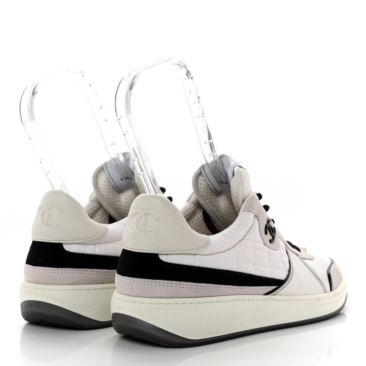Chanel Suede Fabric Calfskin Womens CC Sneakers 39.5 White Light Gray 4 of 12