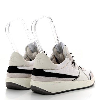 Chanel Suede Fabric Calfskin Womens CC Sneakers 39.5 White Light Gray 4 of 12