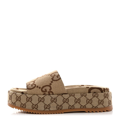Gucci Monogram Jumbo GG Angelina Platform 55mm Slide Sandals 38 Beige 1 of 8