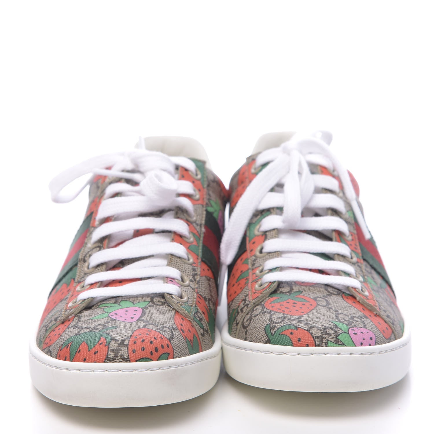 Gucci GG Supreme Monogram Strawberry Web Womens Ace Sneakers 36.5 Beige Multicolor Red Green 2 of 12