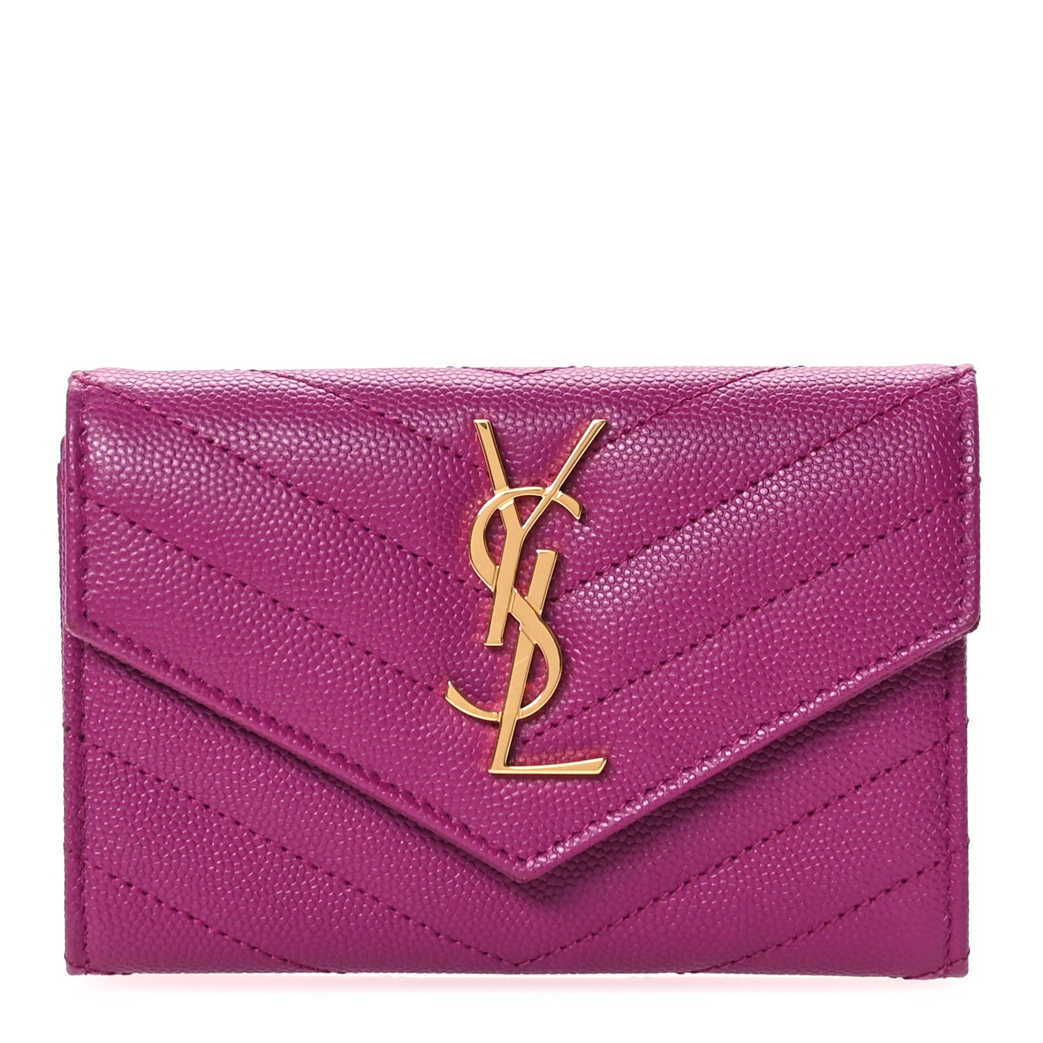 Saint Laurent Grain De Poudre Matelasse Chevron Small Monogram Envelope Wallet Dark Grape 1 of 7