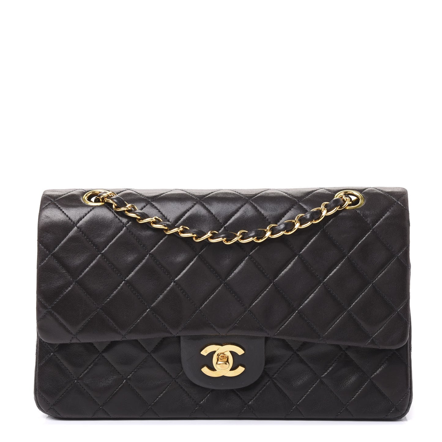 Lambskin Quilted Medium Double Flap Black