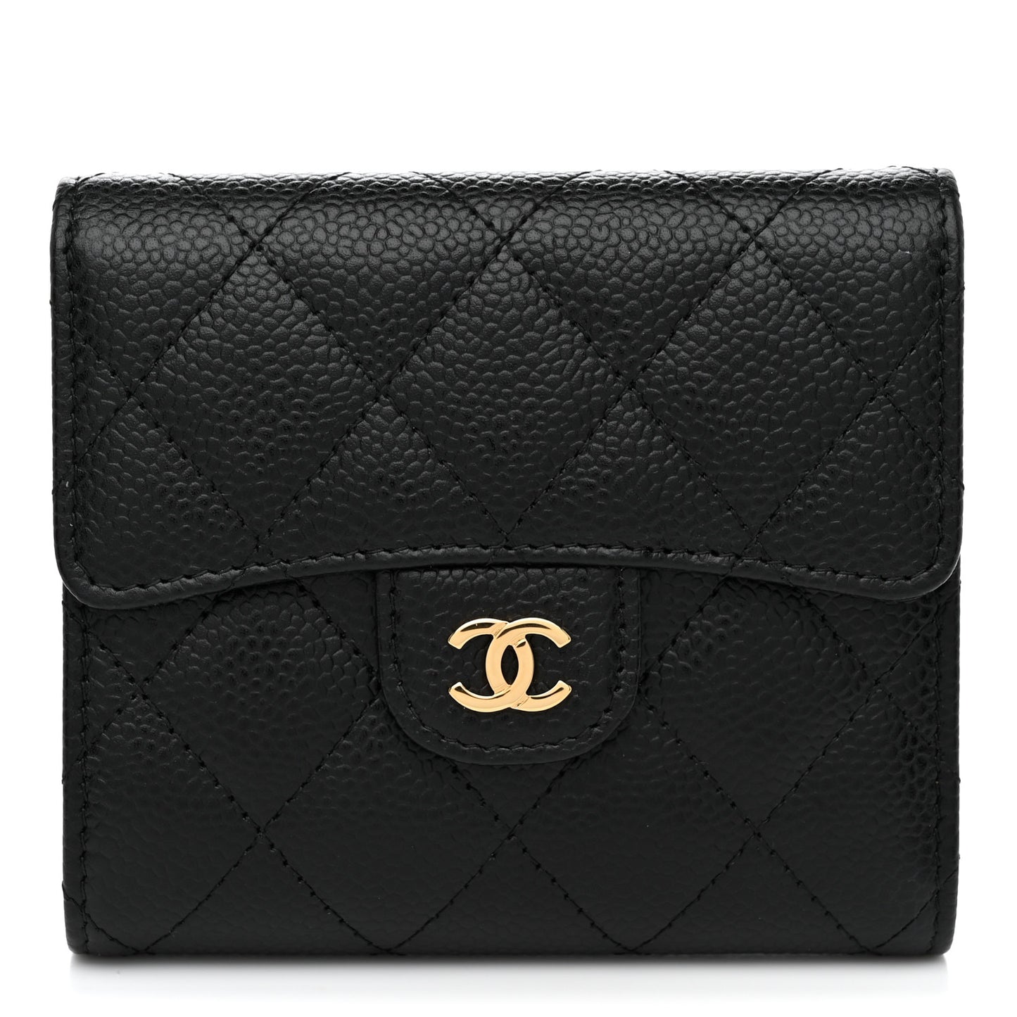 Caviar Quilted Compact Flap Wallet Black