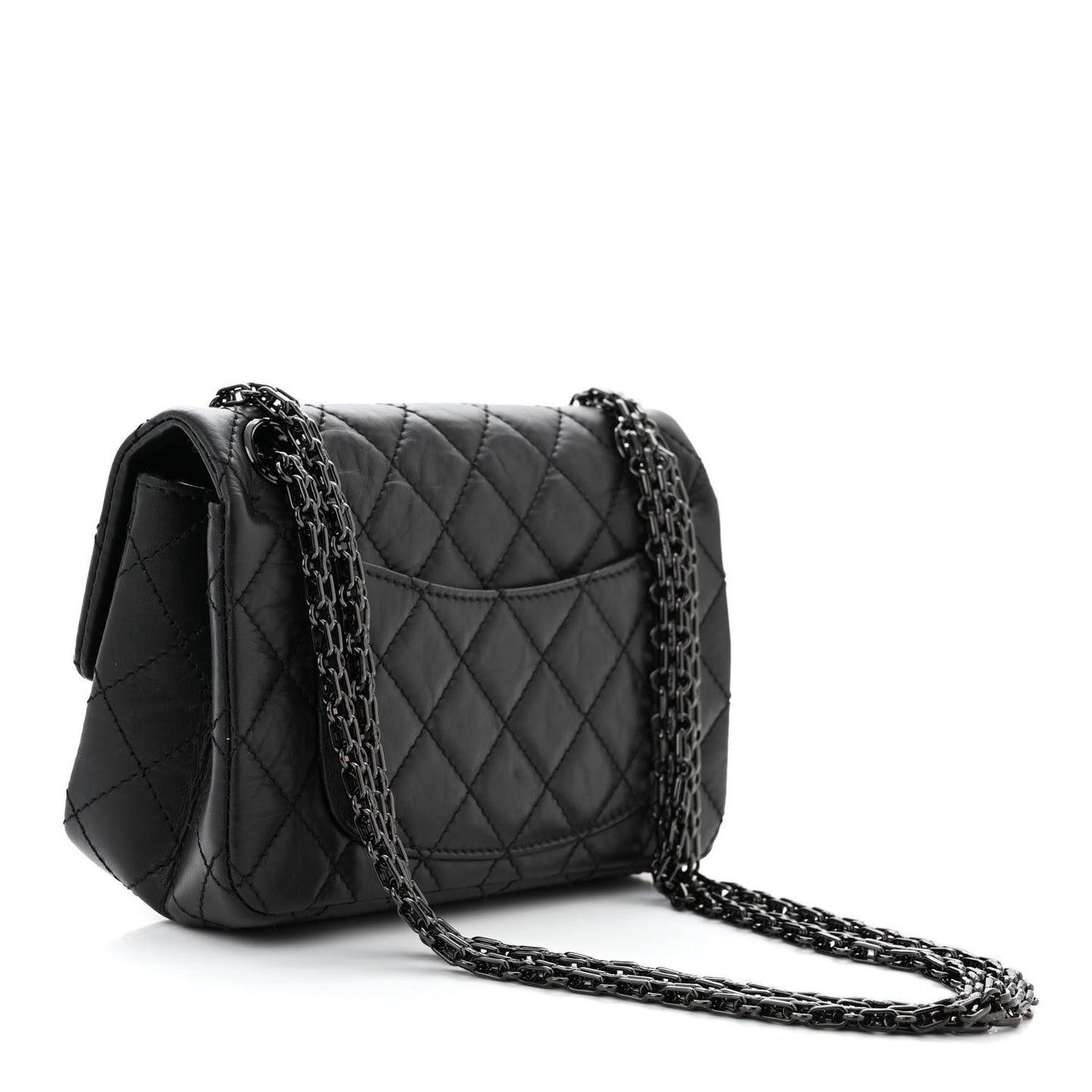 Aged Calfskin Quilted 2.55 Reissue Mini Flap So Black
