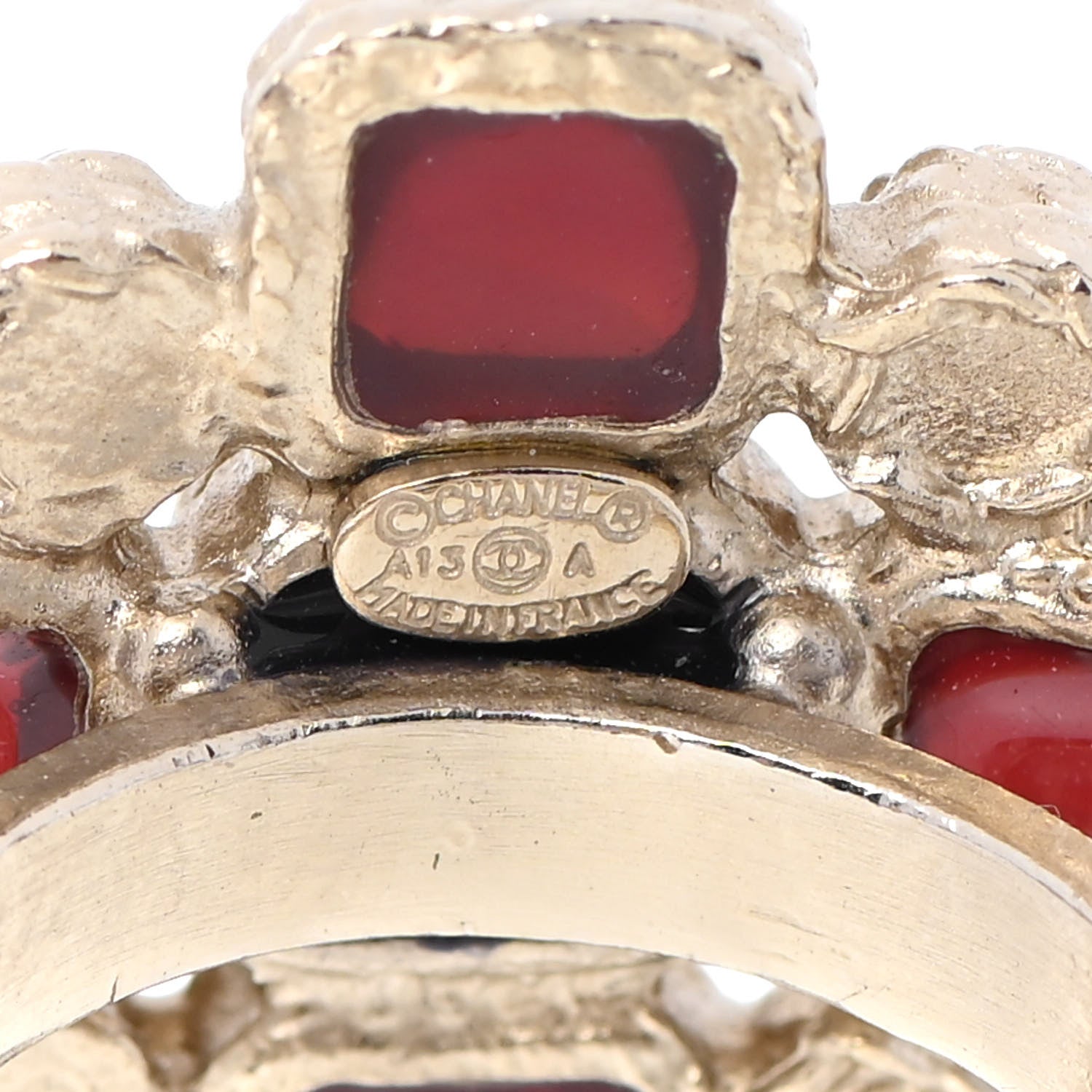 Chanel Gripoix Pearl Maltese Cross CC Ring 5 Red Gold 4 of 4