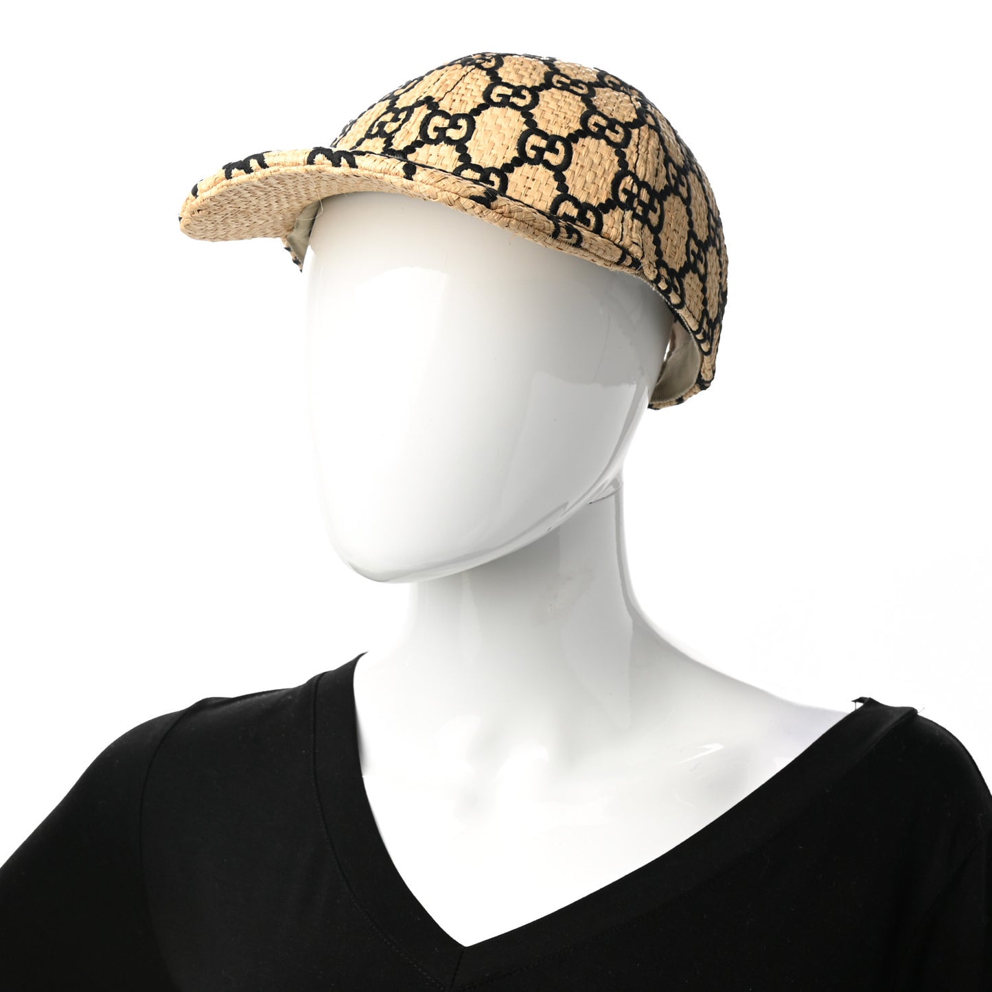 Raffia GG Monogram Elaphe Embroidered Aisha Baseball Hat L Ivory Black