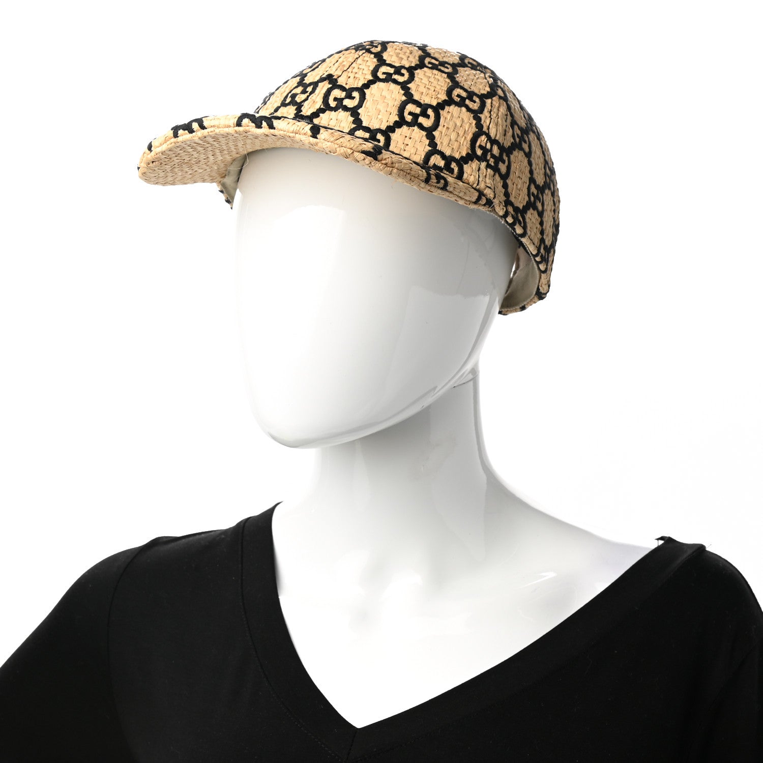 Gucci Raffia GG Monogram Elaphe Embroidered Aisha Baseball Hat L Ivory Black 2 of 8
