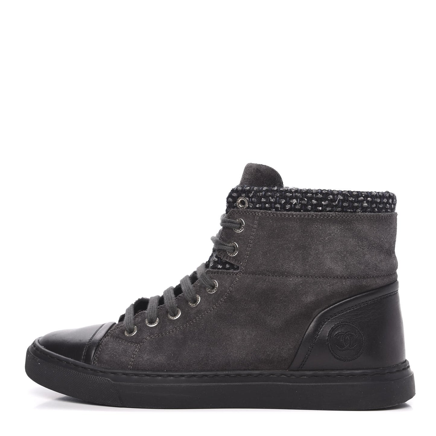 Suede Tweed High Top Sneakers 37 Dark Grey