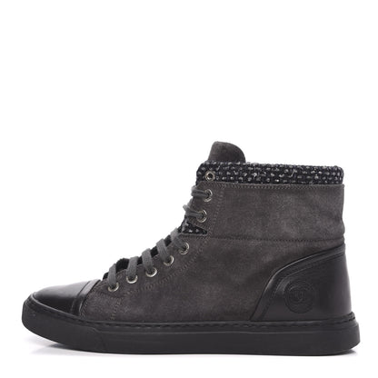 Chanel Suede Tweed High Top Sneakers 37 Dark Grey 1 of 9