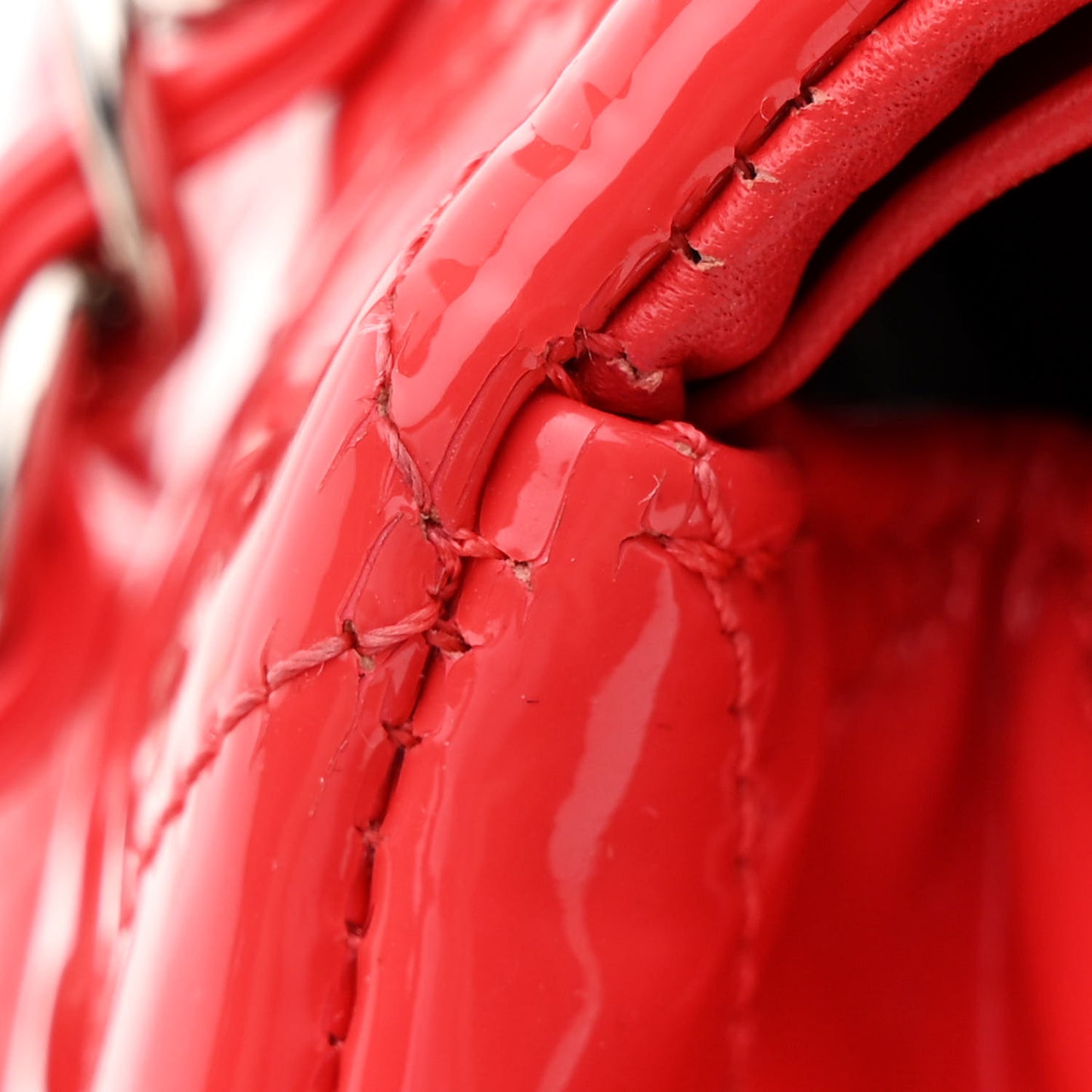 Patent Calfskin Quilted Medium Double Flap Red