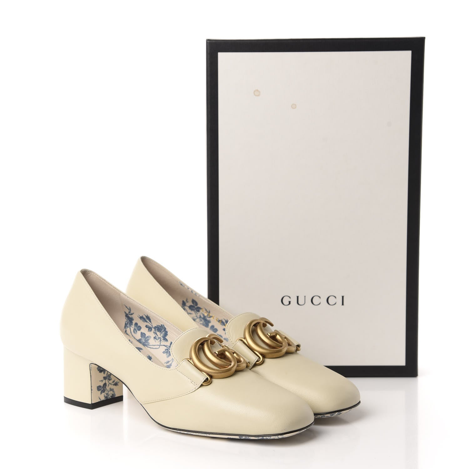 Gucci Malaga Kid GG Victoire 55mm Loafer Pumps 38.5 Vintage White 10 of 10