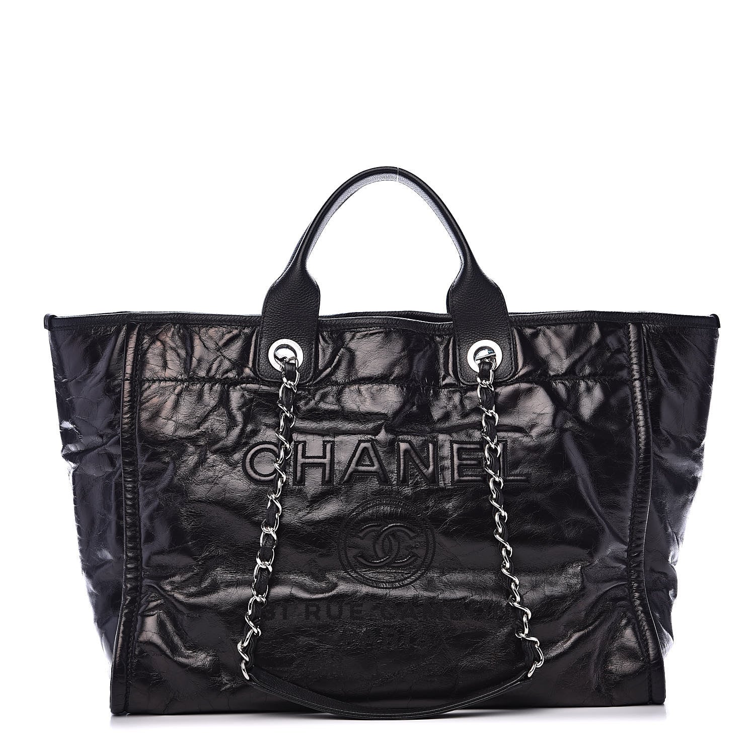 Chanel Glazed Calfskin Large Deauville Tote Black 1 of 12