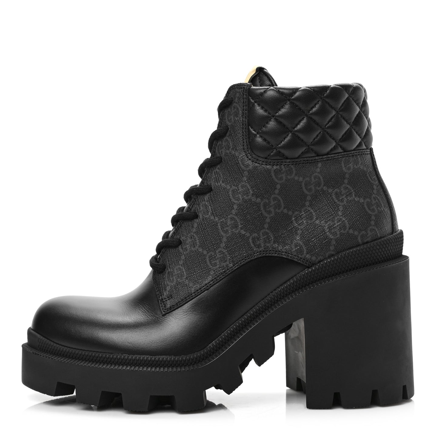 Apollo Calfskin GG Supreme Nappa Samoa Quilted Lace Up Ankle Boots 38 Black
