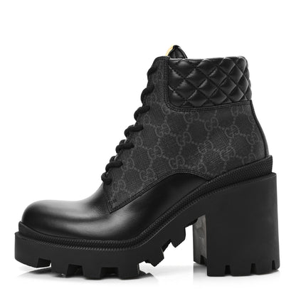 Gucci Apollo Calfskin GG Supreme Nappa Samoa Quilted Lace Up Ankle Boots 38 Black 1 of 8