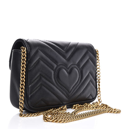 Gucci Calfskin Matelasse Super Mini GG Marmont Shoulder Bag Black 3 of 12