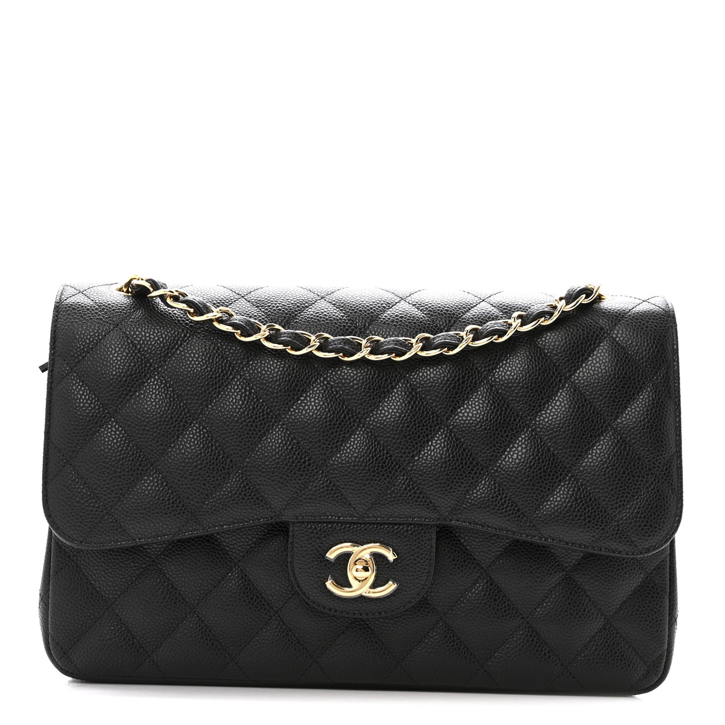 Caviar Quilted Jumbo Double Flap Black