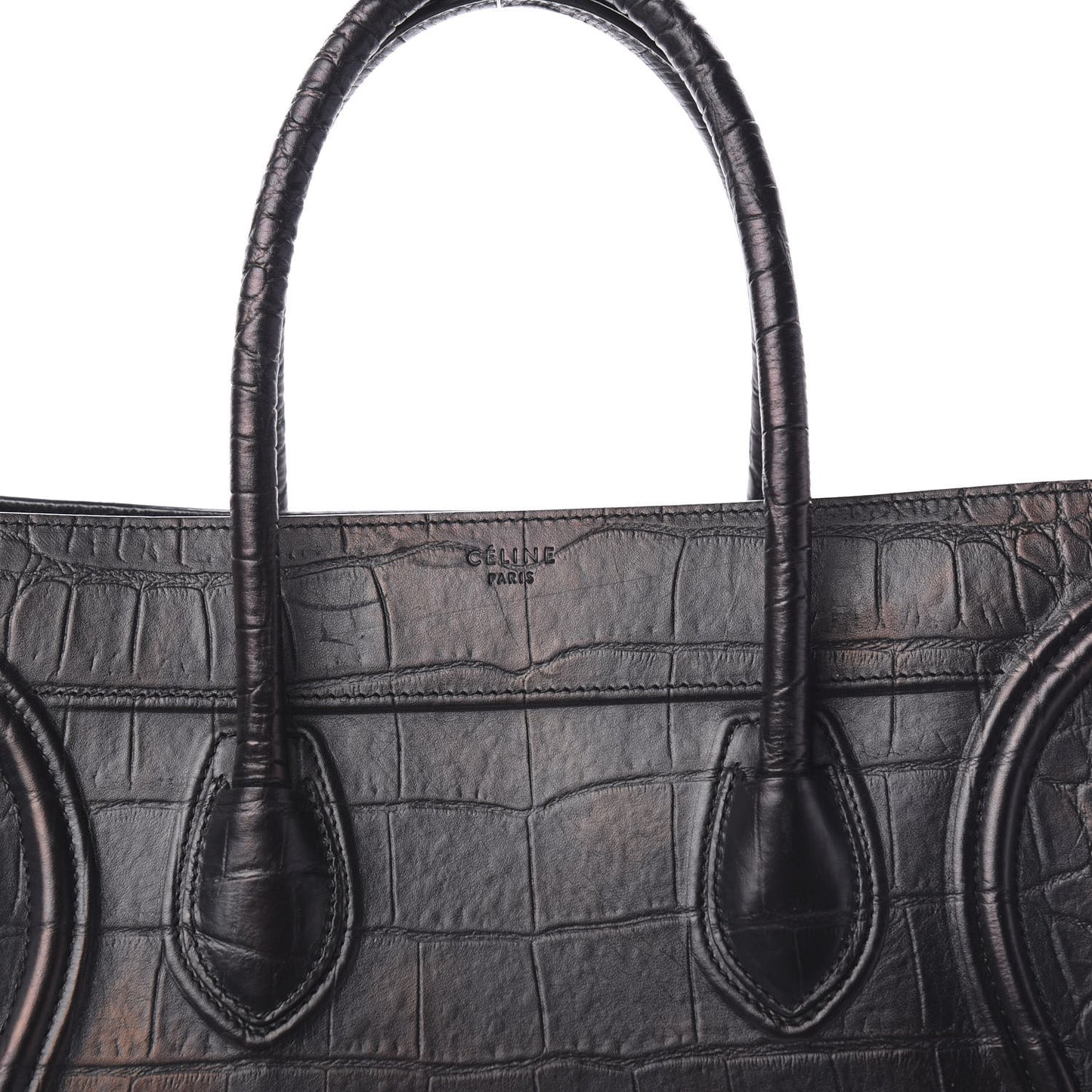 Crocodile Embossed Calfskin Large Phantom Luggage Black