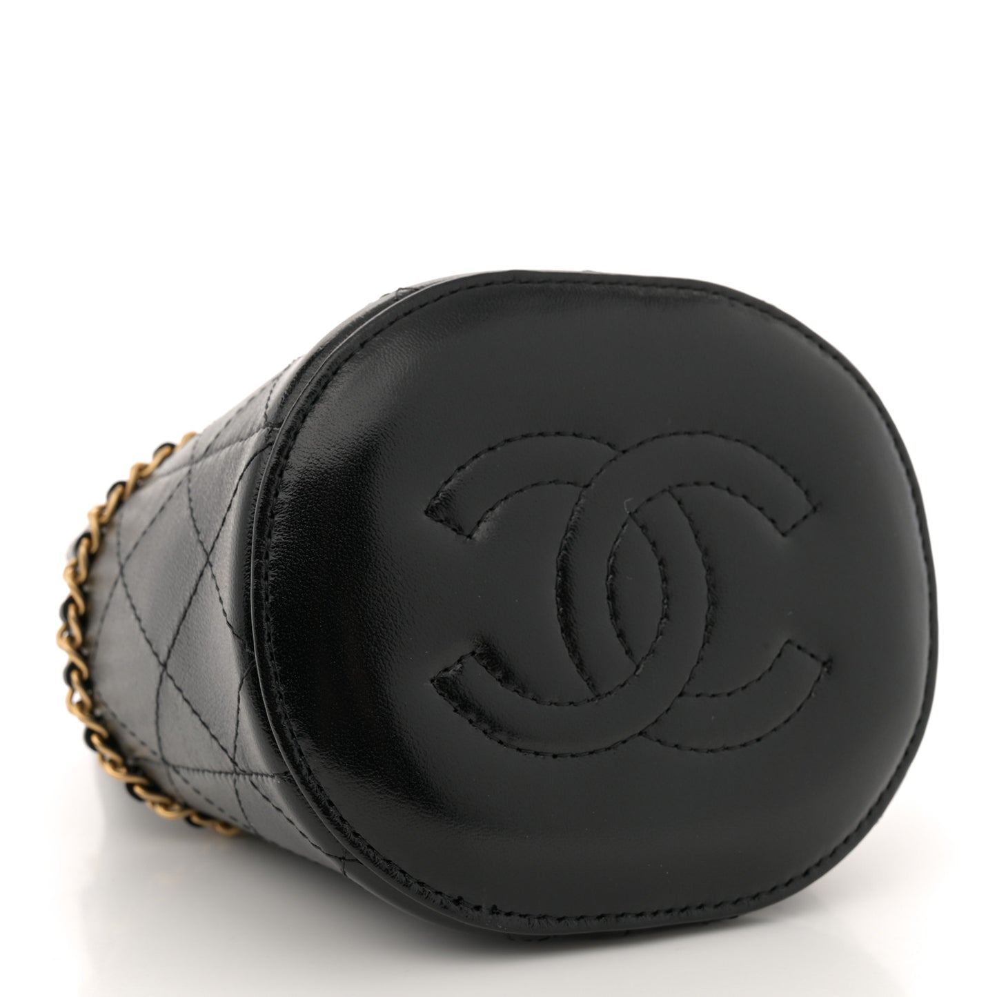 Shiny Lambskin Quilted Nauticoco Bucket Bag Black