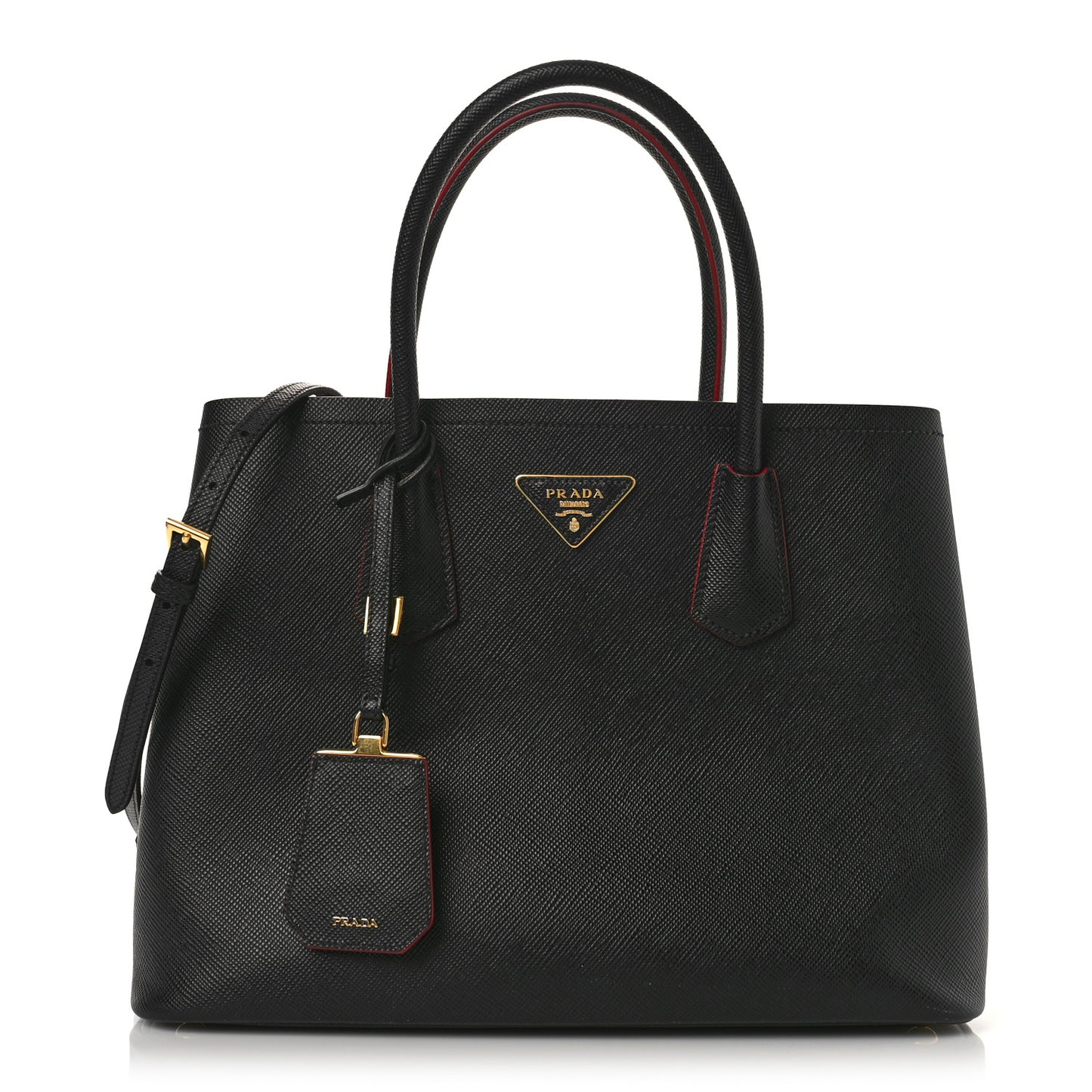 Saffiano Cuir Medium Double Bag Black Fuoco