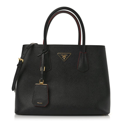 Prada Saffiano Cuir Medium Double Bag Black Fuoco 1 of 9