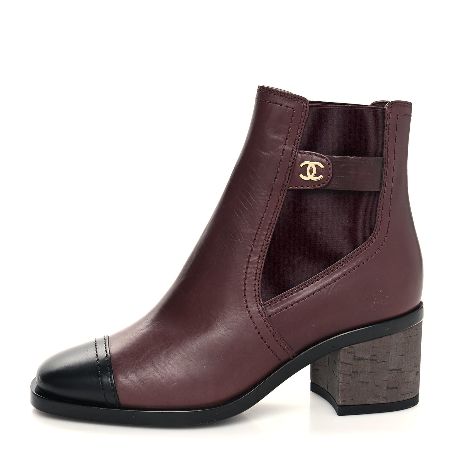 Calfskin Cap Toe CC Ankle Boots 35 Burgundy Black