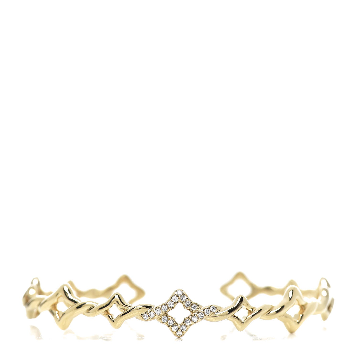 David Yurman 18K Yellow Gold Diamond Venetian Quatrefoil Single Row Cuff Bracelet 1 of 4