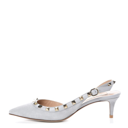 Valentino Garavani Suede Nappa Rockstud Half D'Orsay Slingback 50mm Pumps 35.5 Pastel Grey 1 of 12