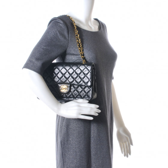 Lambskin Medium Double Flap Black