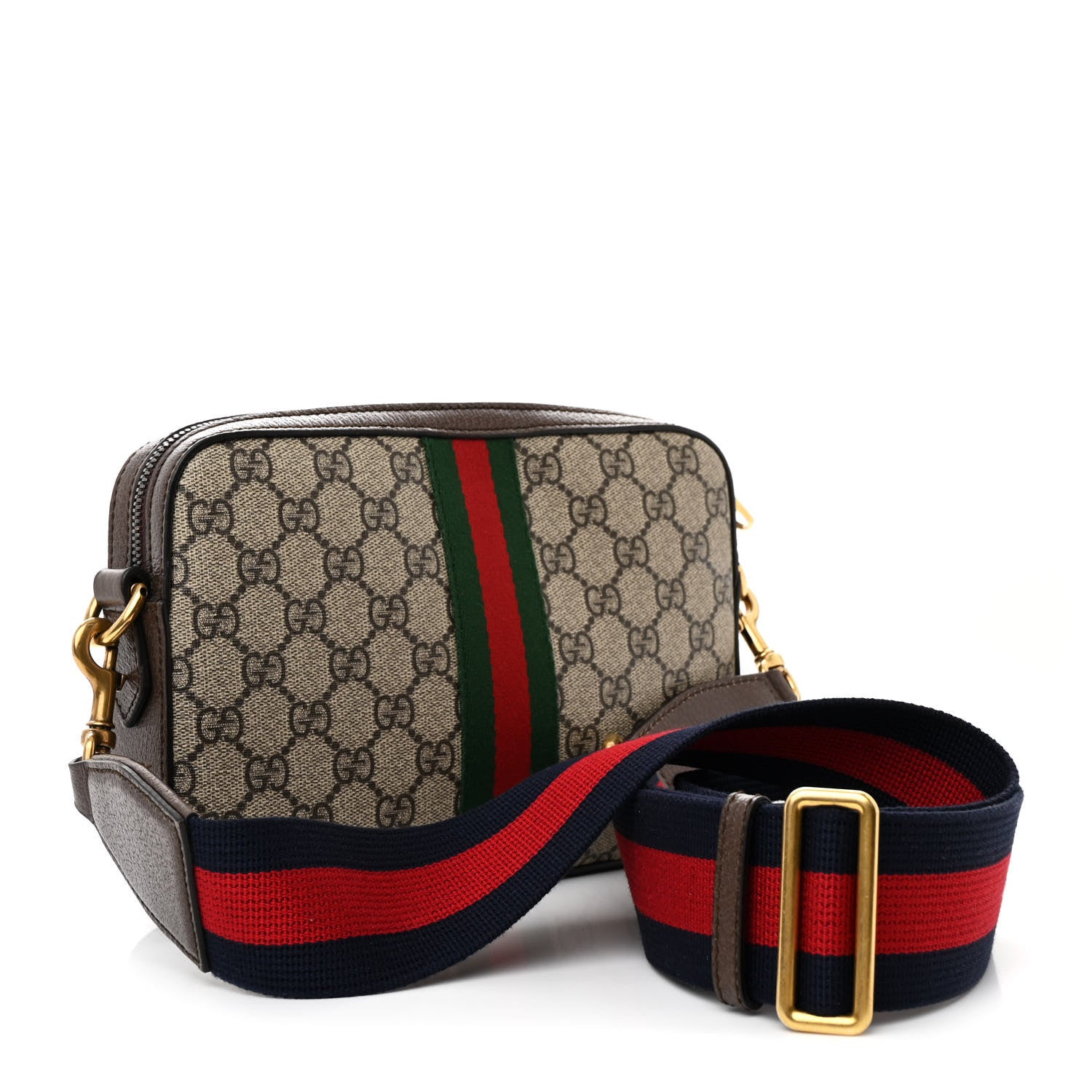 Gucci GG Supreme Monogram Textured Dollar Calfskin Web Ophidia Wristlet Shoulder Bag Beige Ebony New Acero 3 of 12
