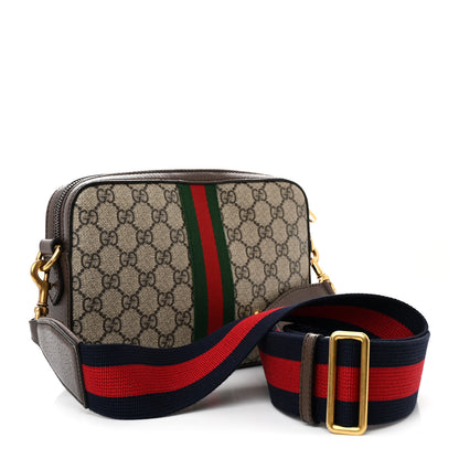 Gucci GG Supreme Monogram Textured Dollar Calfskin Web Ophidia Wristlet Shoulder Bag Beige Ebony New Acero 3 of 12