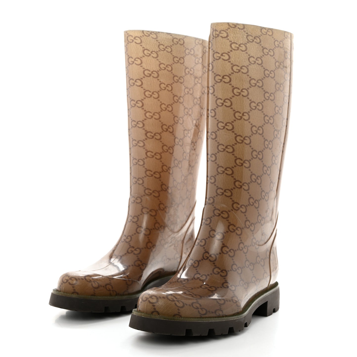Rubber Monogram Edinburg Rain Boots 35 Transparent Cocoa