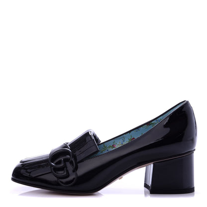 Gucci Vernice GG Marmont Fringe 50mm Loafer Pumps 35.5 Black 1 of 9