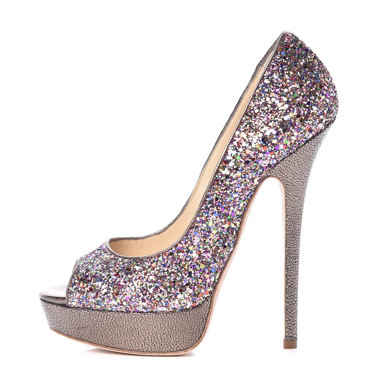 Jimmy Choo Glitter Fabric Vibe Peep Toe Platform Pumps 40 Multicolor 1 of 18
