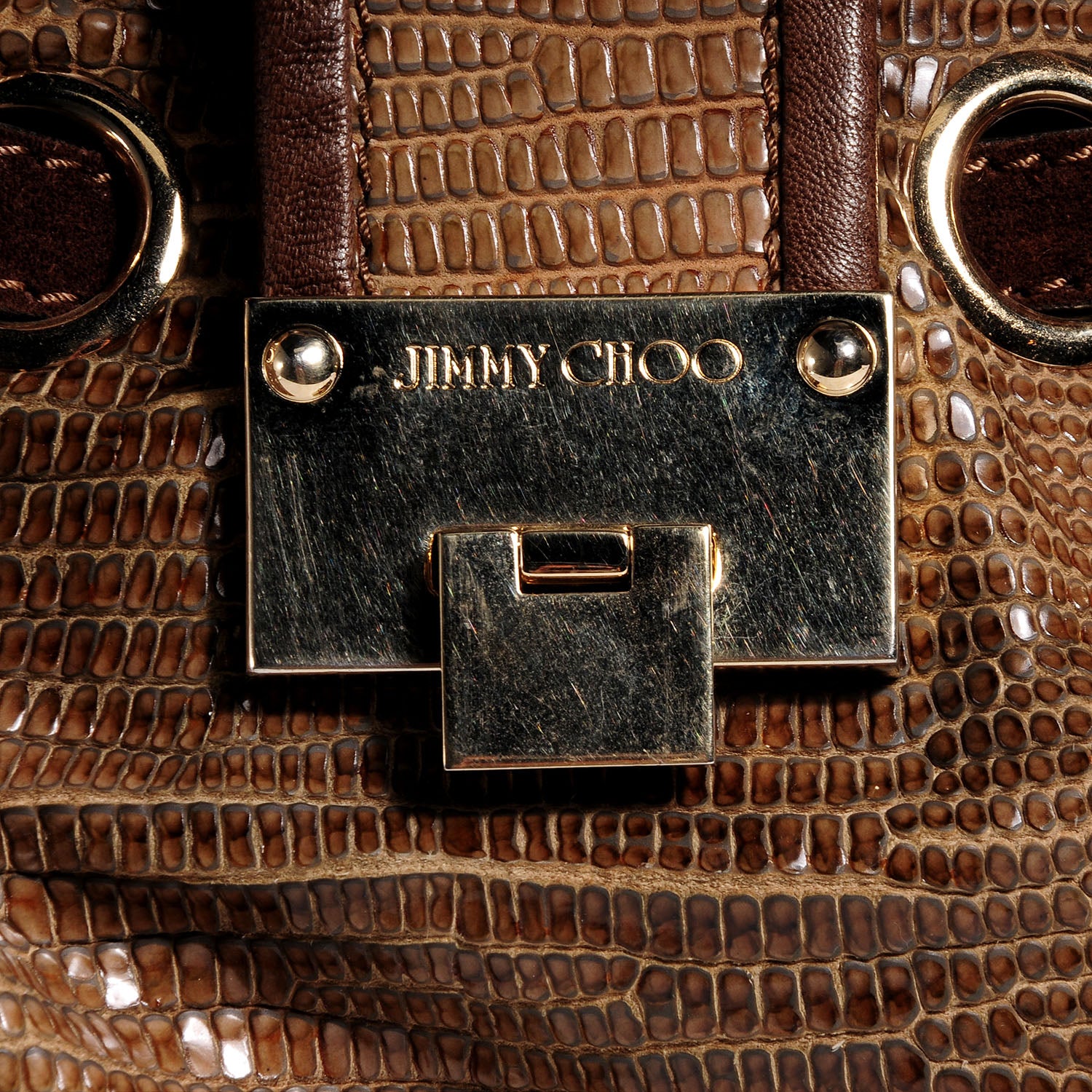 Jimmy Choo Lizard Embossed Medium Riki Brown 8 of 8