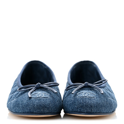 Chanel Washed Denim Quilted Cap Toe CC Ballerina Flats 39 Blue 3 of 10