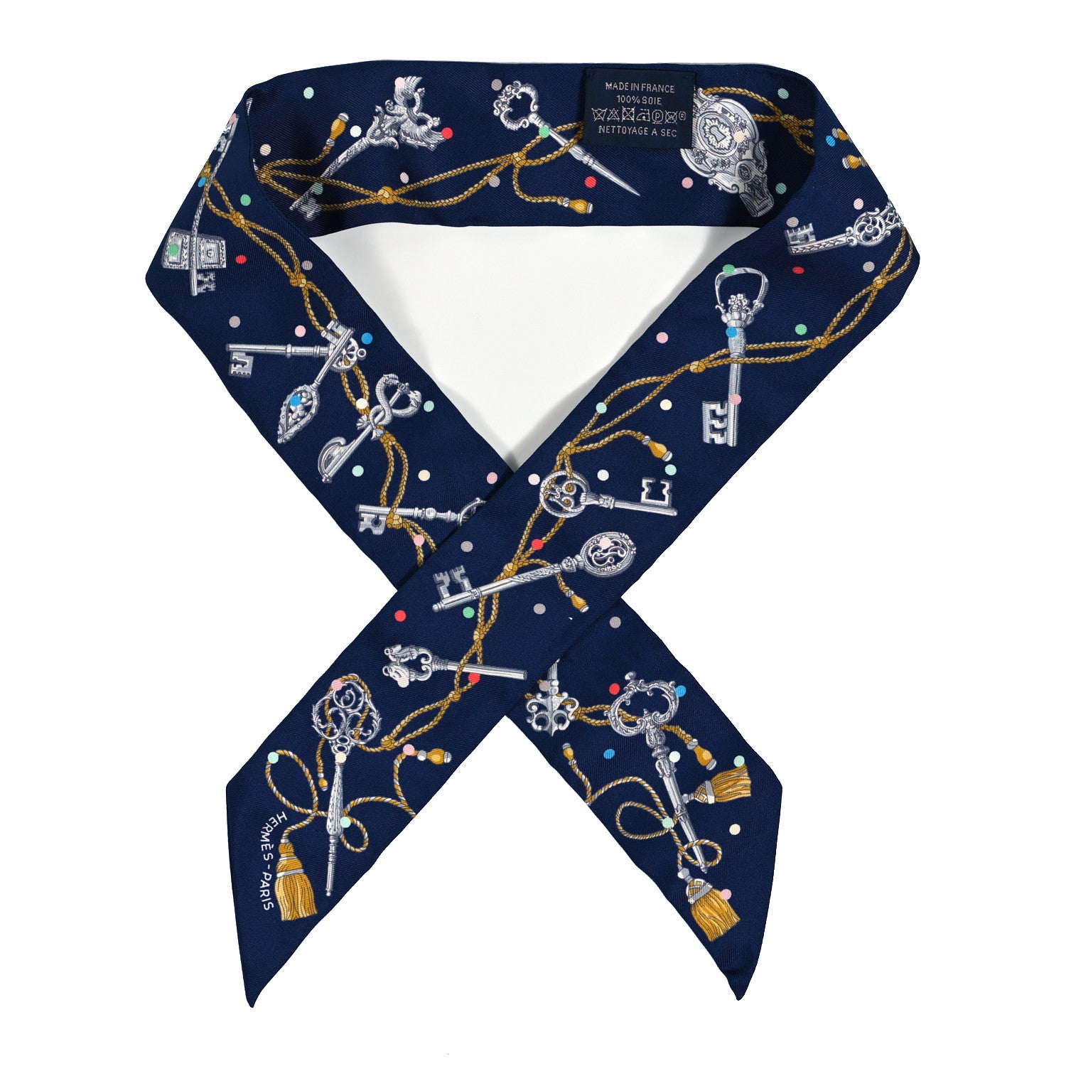 Hermes Silk Les Cles A Pois Twilly Marine Gris Argent 1 of 4